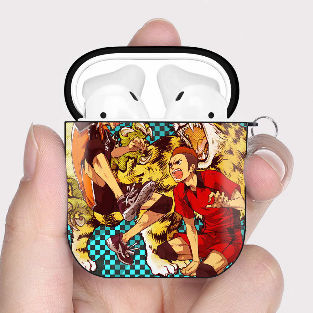 （画像用） ハイキュー!! Haikyu!! AirPods 第2世代保護ケース ハードシェル ブラック 耐衝撃・防指紋・カラビナ付き