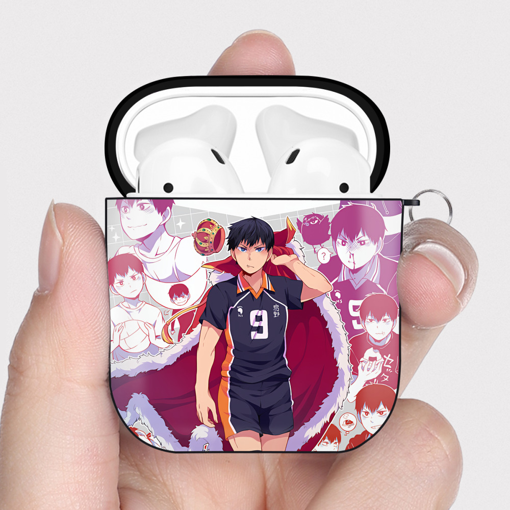 （画像用） ハイキュー!! Haikyu!! AirPods 第2世代保護ケース ハードシェル ブラック 耐衝撃・防指紋・カラビナ付き