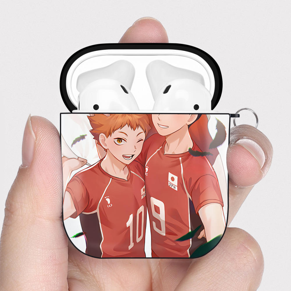 （画像用） ハイキュー!! Haikyu!! AirPods 第2世代保護ケース ハードシェル ブラック 耐衝撃・防指紋・カラビナ付き