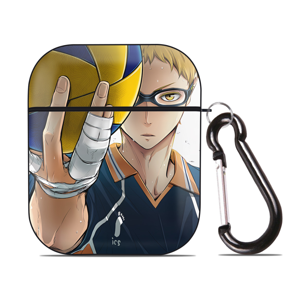 （画像用） ハイキュー!! Haikyu!! AirPods 第2世代保護ケース ハードシェル ブラック 耐衝撃・防指紋・カラビナ付き