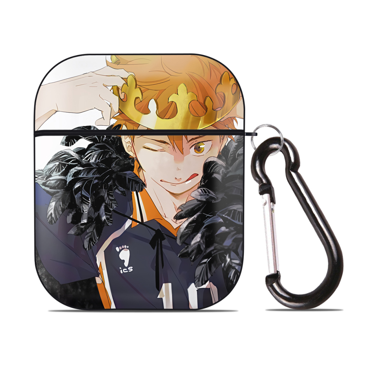 （画像用） ハイキュー!! Haikyu!! AirPods 第2世代保護ケース ハードシェル ブラック 耐衝撃・防指紋・カラビナ付き