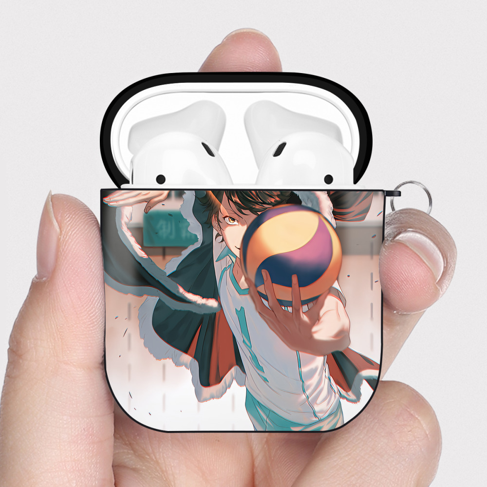 （画像用） ハイキュー!! Haikyu!! AirPods 第2世代保護ケース ハードシェル ブラック 耐衝撃・防指紋・カラビナ付き