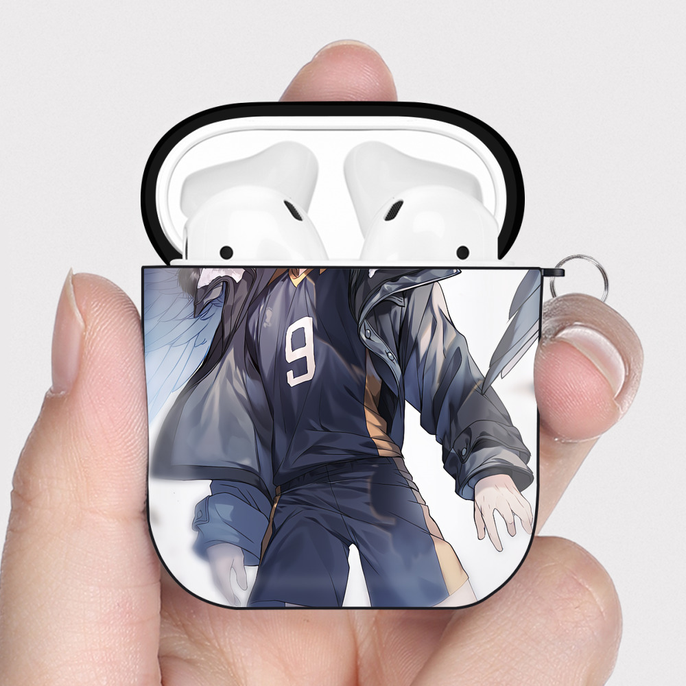 （画像用） ハイキュー!! Haikyu!! AirPods 第2世代保護ケース ハードシェル ブラック 耐衝撃・防指紋・カラビナ付き