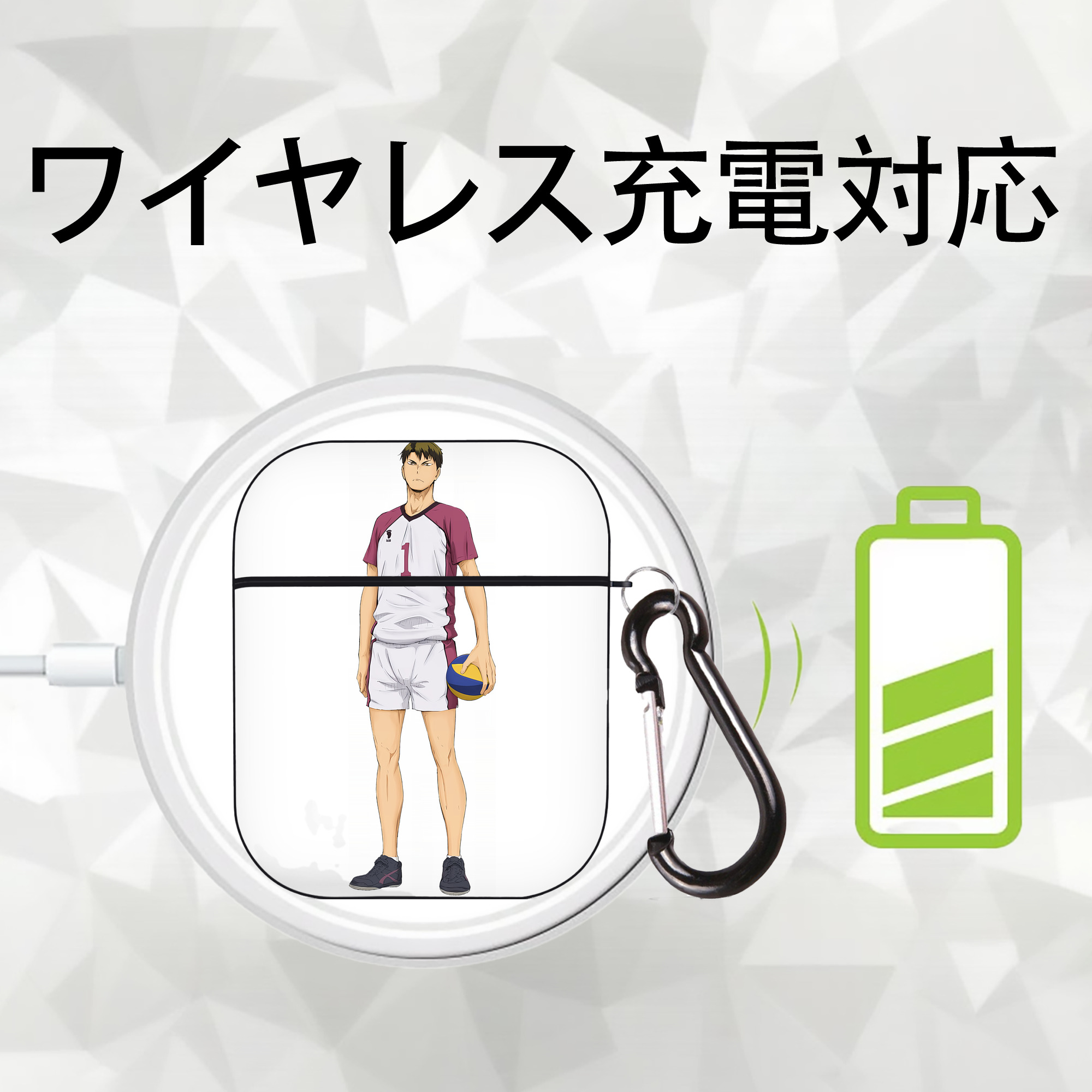 ハイキュー!! Haikyu!! AirPods 第2世代保護ケース ハードシェル ブラック 耐衝撃・防指紋・カラビナ付き