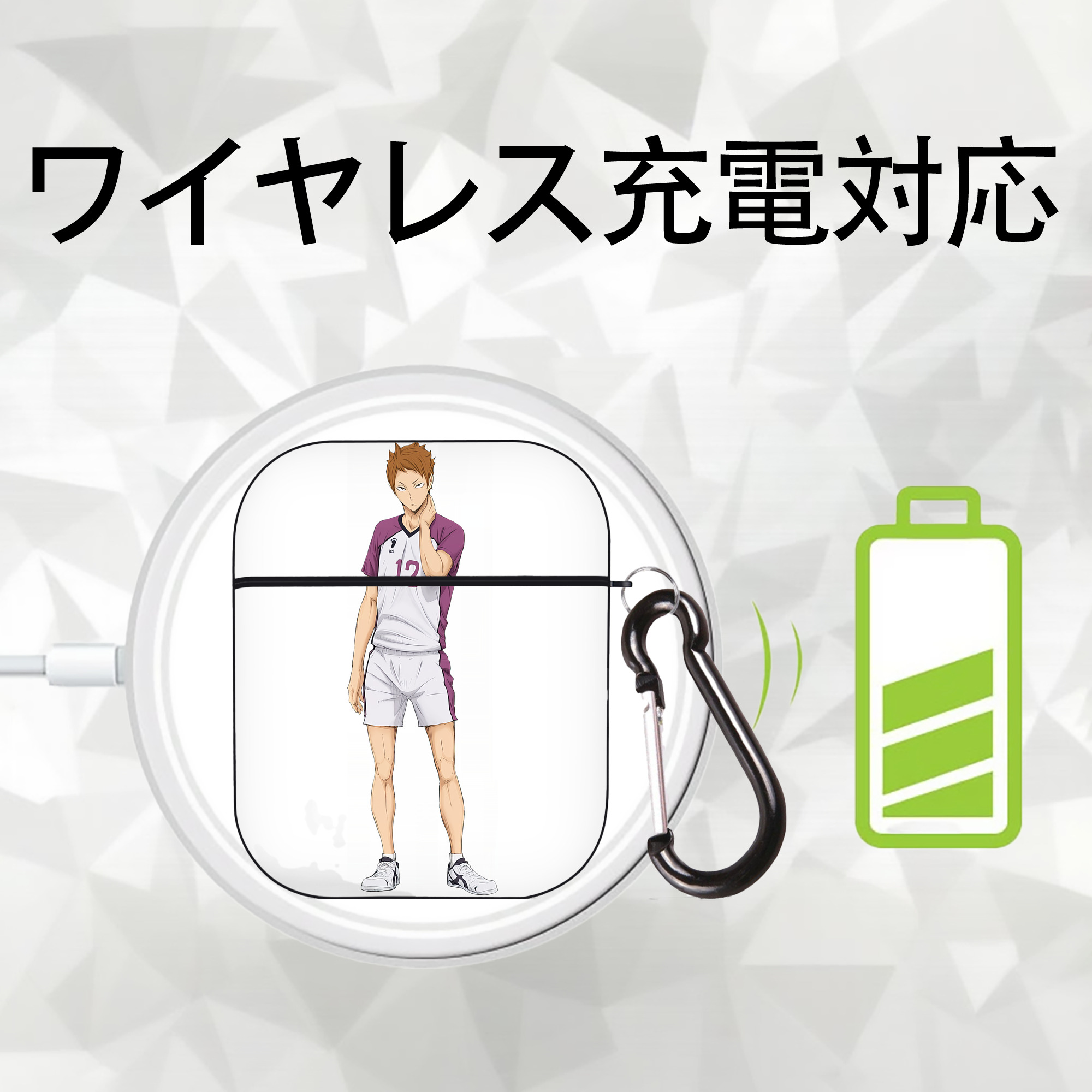 ハイキュー!! Haikyu!! AirPods 第2世代保護ケース ハードシェル ブラック 耐衝撃・防指紋・カラビナ付き