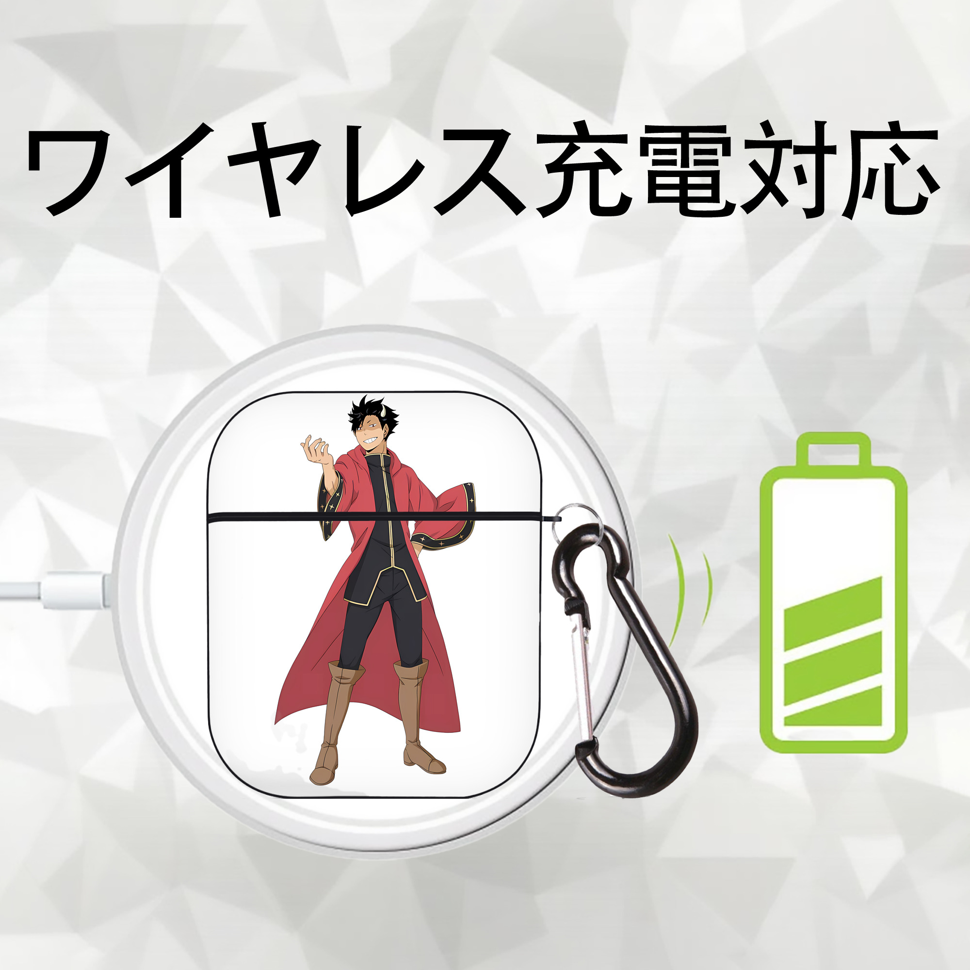ハイキュー!! Haikyu!! AirPods 第2世代保護ケース ハードシェル ブラック 耐衝撃・防指紋・カラビナ付き