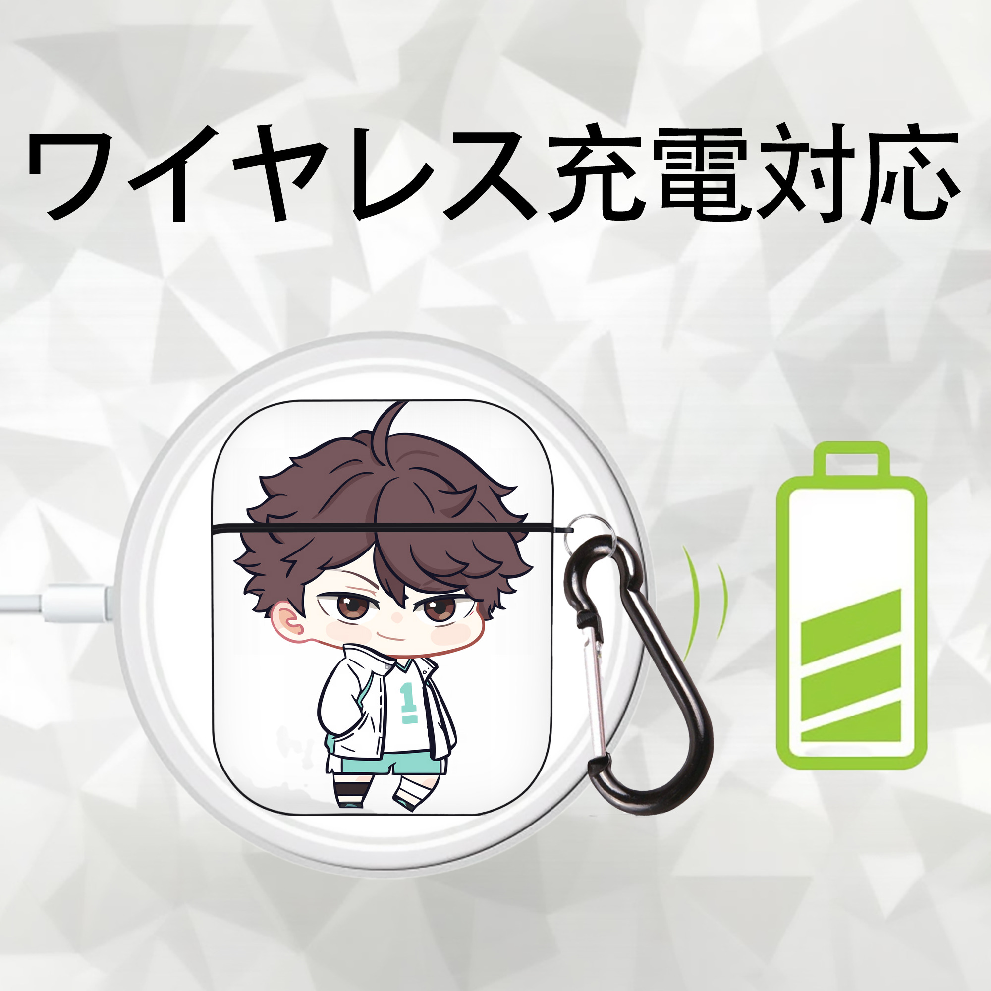 ハイキュー!! Haikyu!! AirPods 第2世代保護ケース ハードシェル ブラック 耐衝撃・防指紋・カラビナ付き