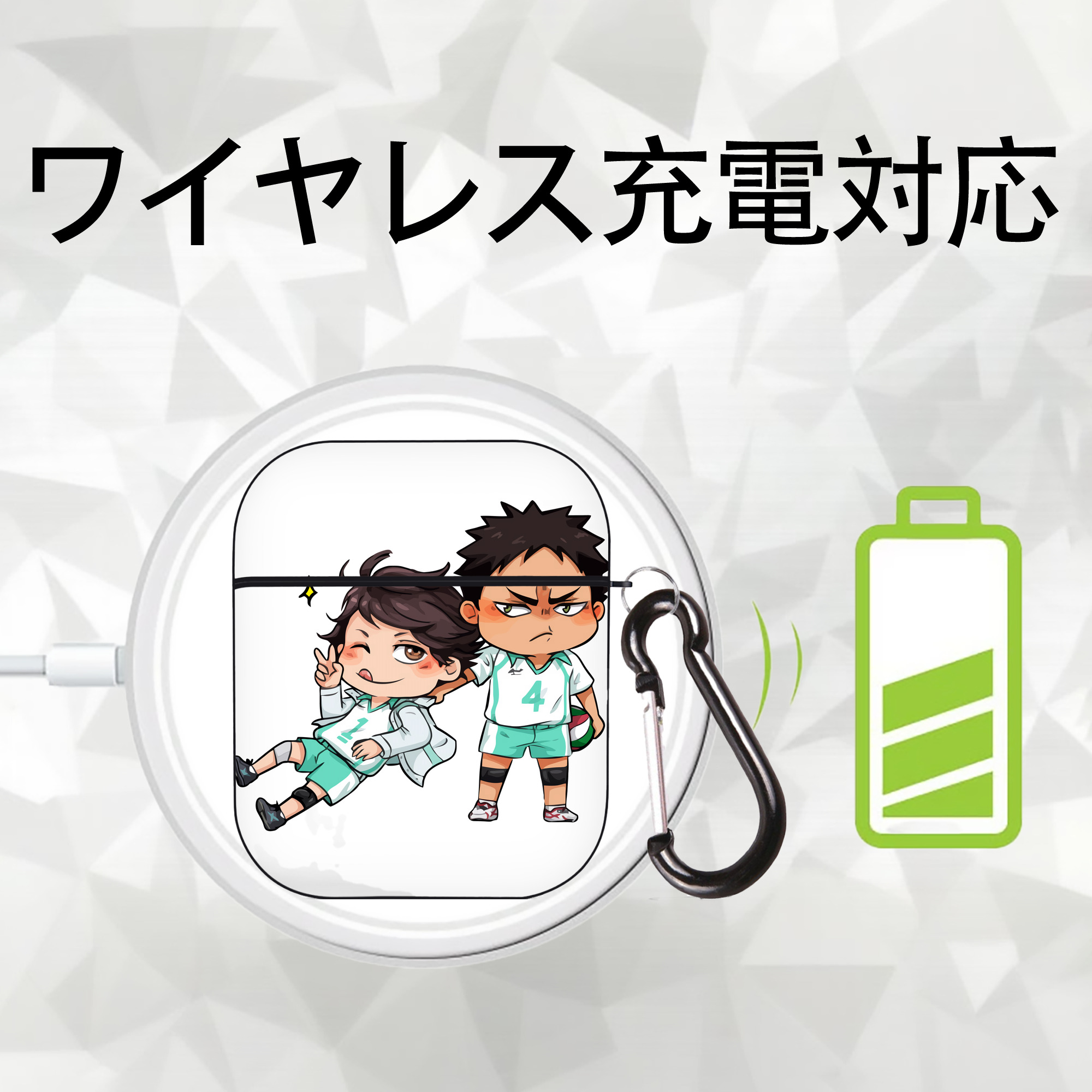ハイキュー!! Haikyu!! AirPods 第2世代保護ケース ハードシェル ブラック 耐衝撃・防指紋・カラビナ付き