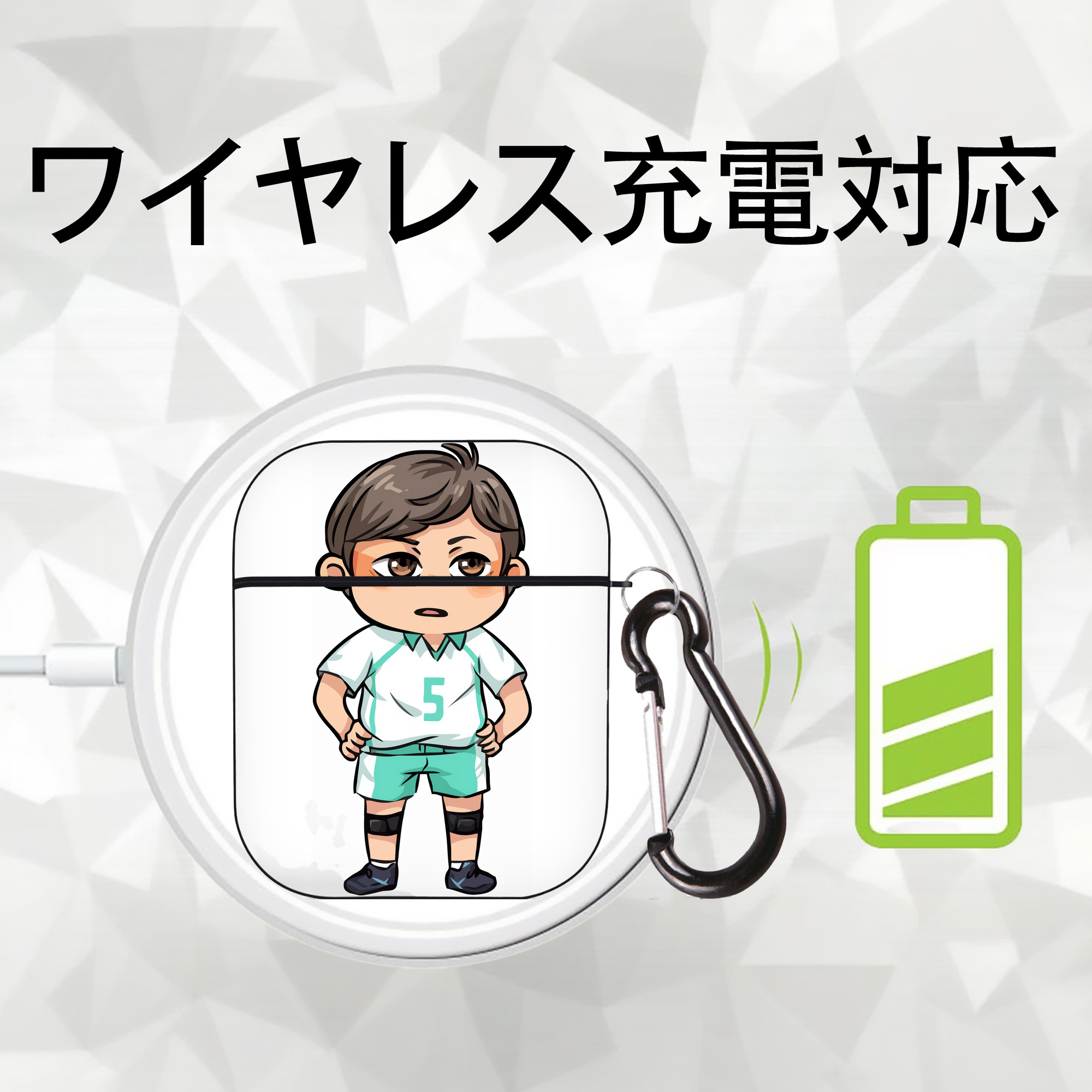 ハイキュー!! Haikyu!! AirPods 第2世代保護ケース ハードシェル ブラック 耐衝撃・防指紋・カラビナ付き