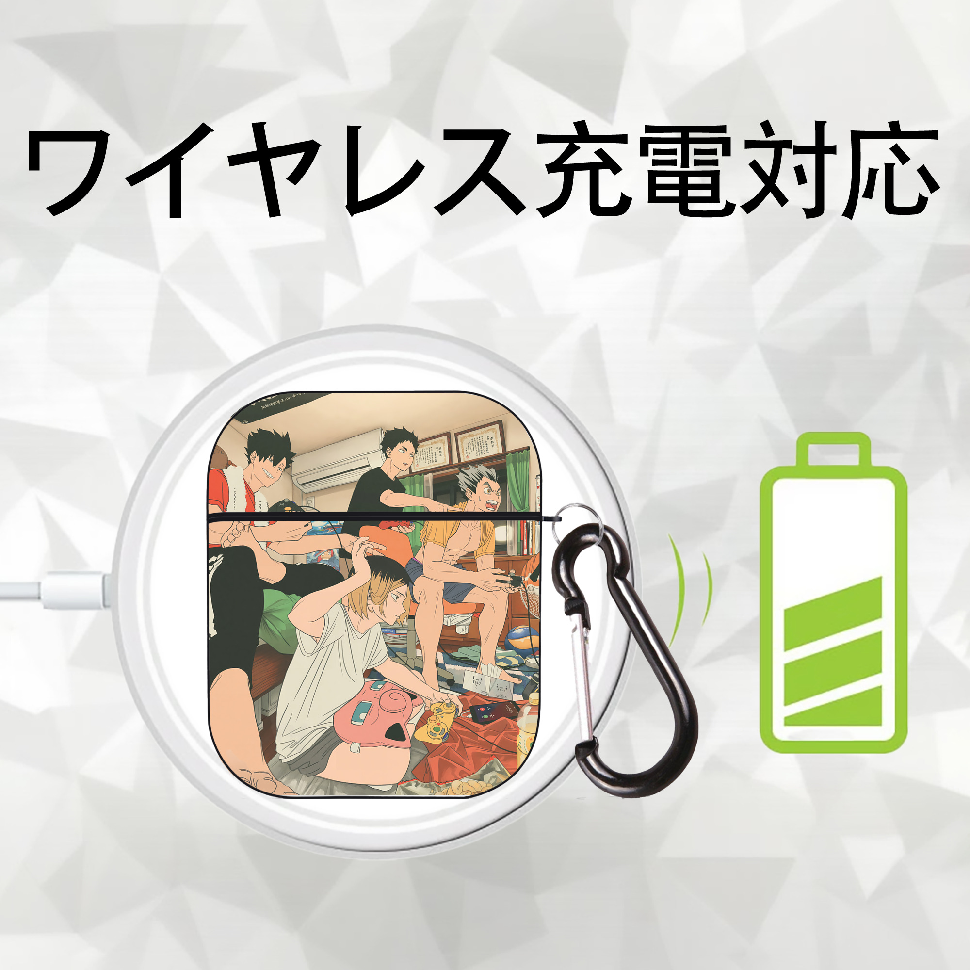 ハイキュー!! Haikyu!! AirPods 第2世代保護ケース ハードシェル ブラック 耐衝撃・防指紋・カラビナ付き