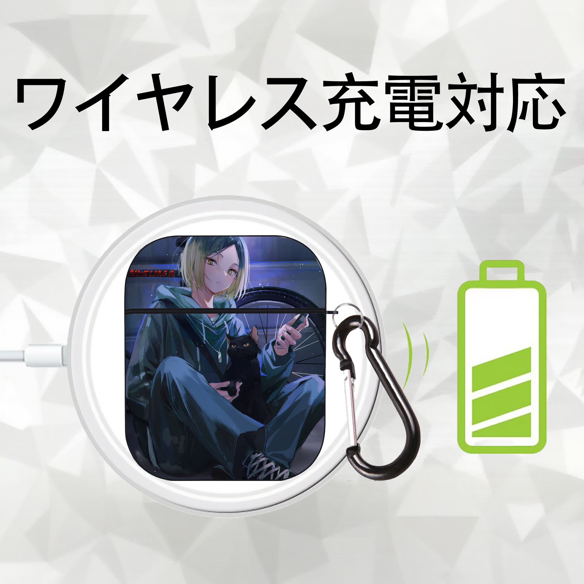 ハイキュー!! Haikyu!! AirPods 第2世代保護ケース ハードシェル ブラック 耐衝撃・防指紋・カラビナ付き