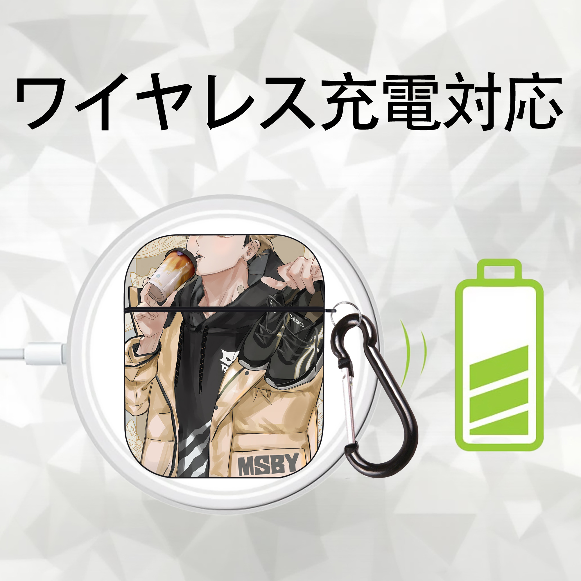 ハイキュー!! Haikyu!! AirPods 第2世代保護ケース ハードシェル ブラック 耐衝撃・防指紋・カラビナ付き