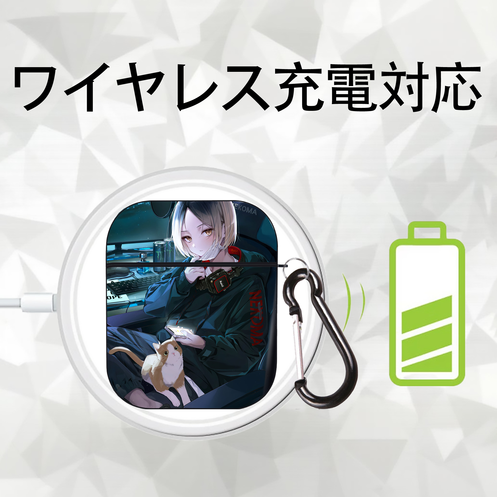 ハイキュー!! Haikyu!! AirPods 第2世代保護ケース ハードシェル ブラック 耐衝撃・防指紋・カラビナ付き