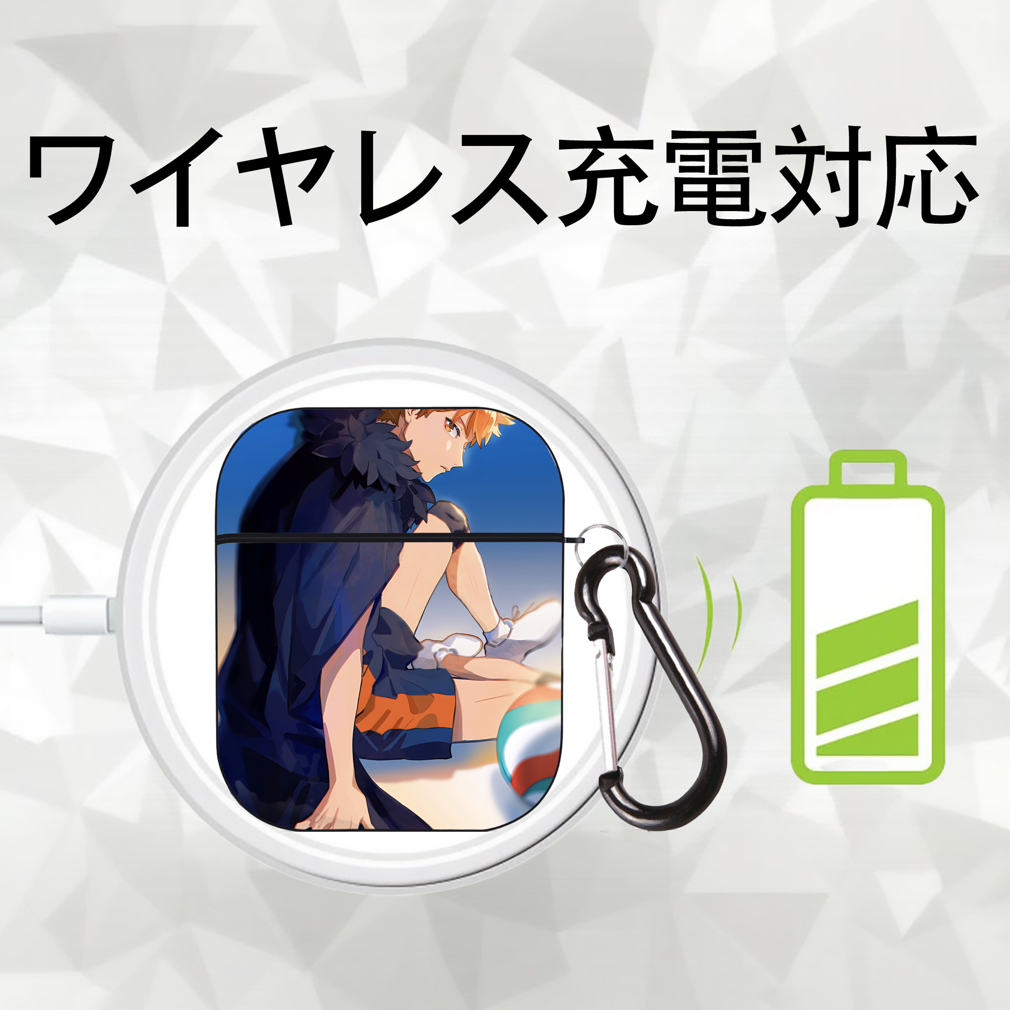 ハイキュー!! Haikyu!! AirPods 第2世代保護ケース ハードシェル ブラック 耐衝撃・防指紋・カラビナ付き