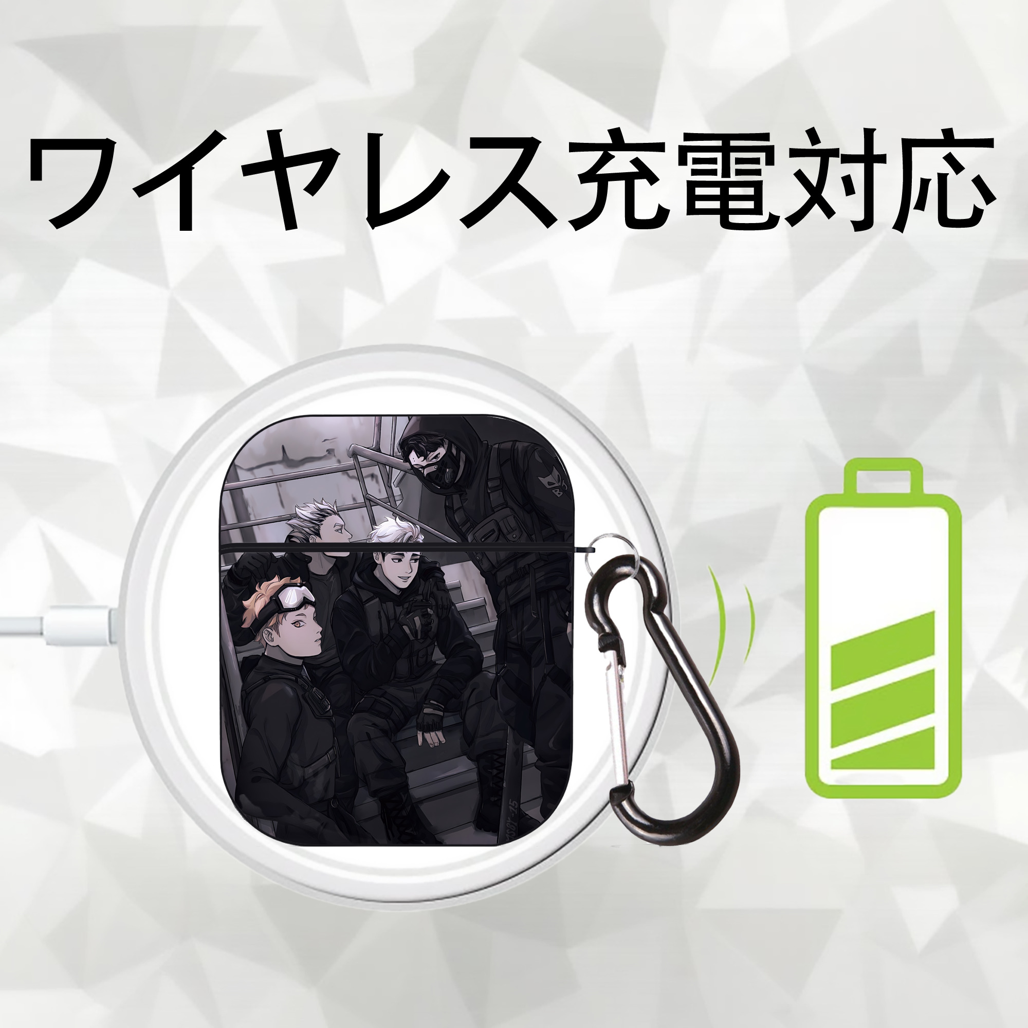 ハイキュー!! Haikyu!! AirPods 第2世代保護ケース ハードシェル ブラック 耐衝撃・防指紋・カラビナ付き