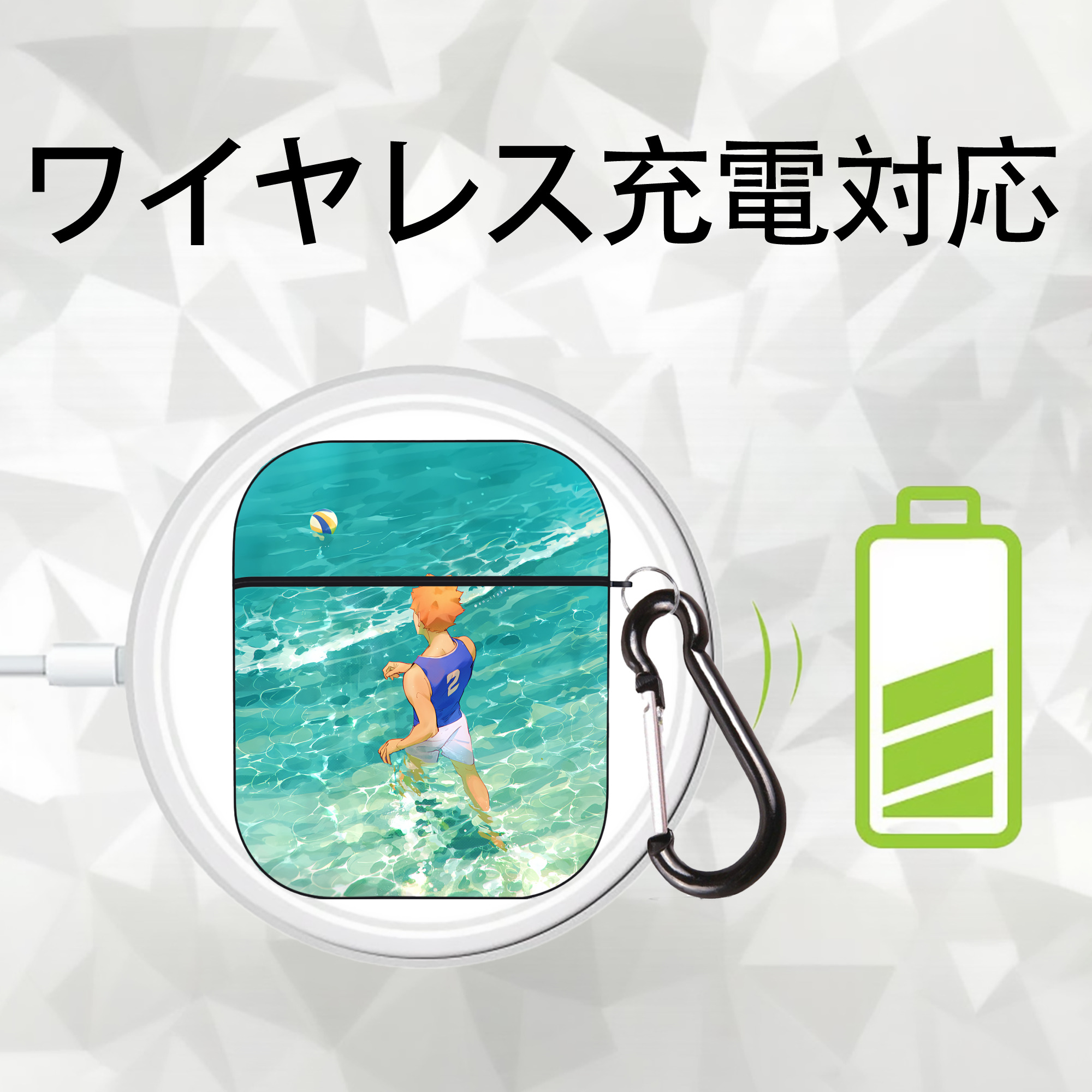 ハイキュー!! Haikyu!! AirPods 第2世代保護ケース ハードシェル ブラック 耐衝撃・防指紋・カラビナ付き