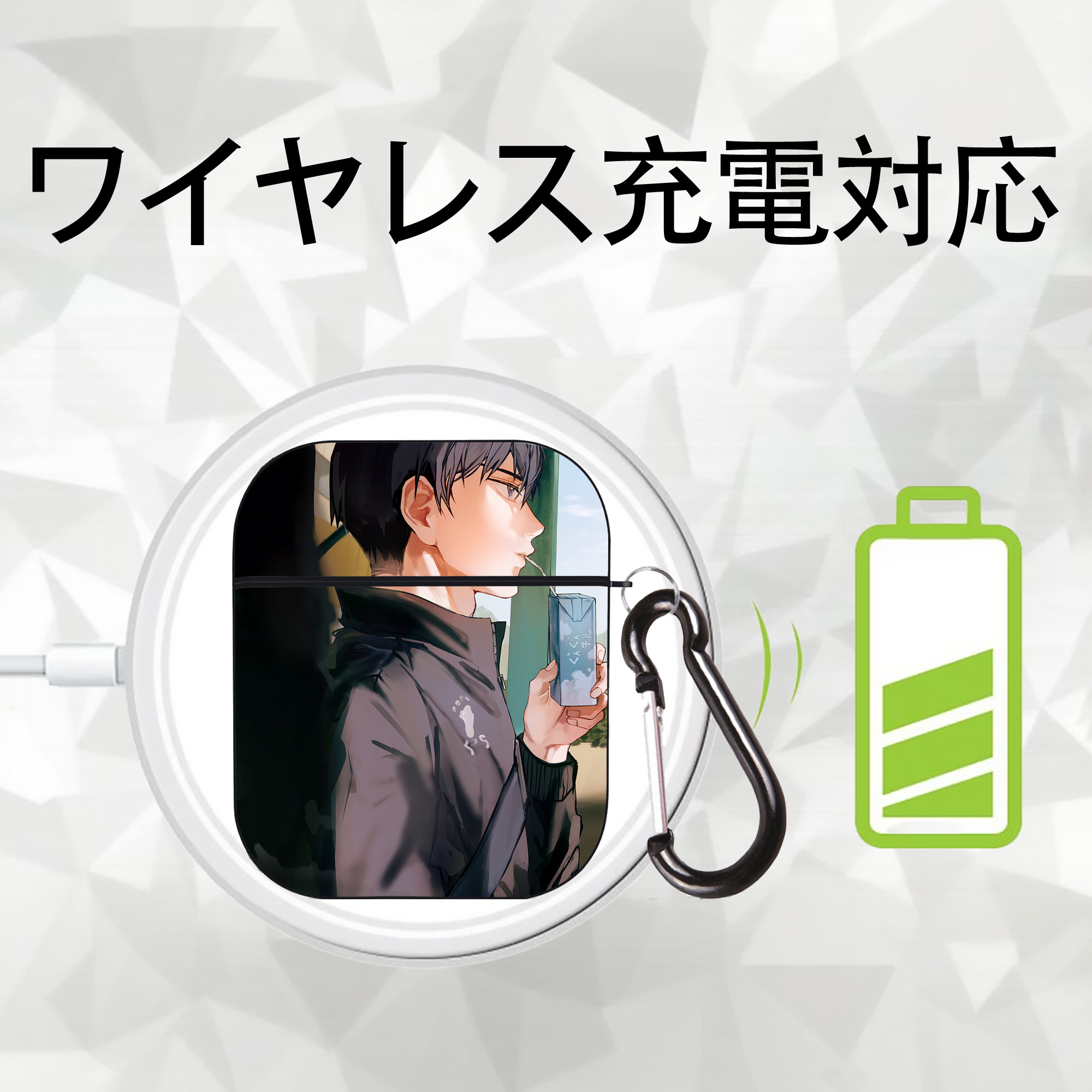 ハイキュー!! Haikyu!! AirPods 第2世代保護ケース ハードシェル ブラック 耐衝撃・防指紋・カラビナ付き