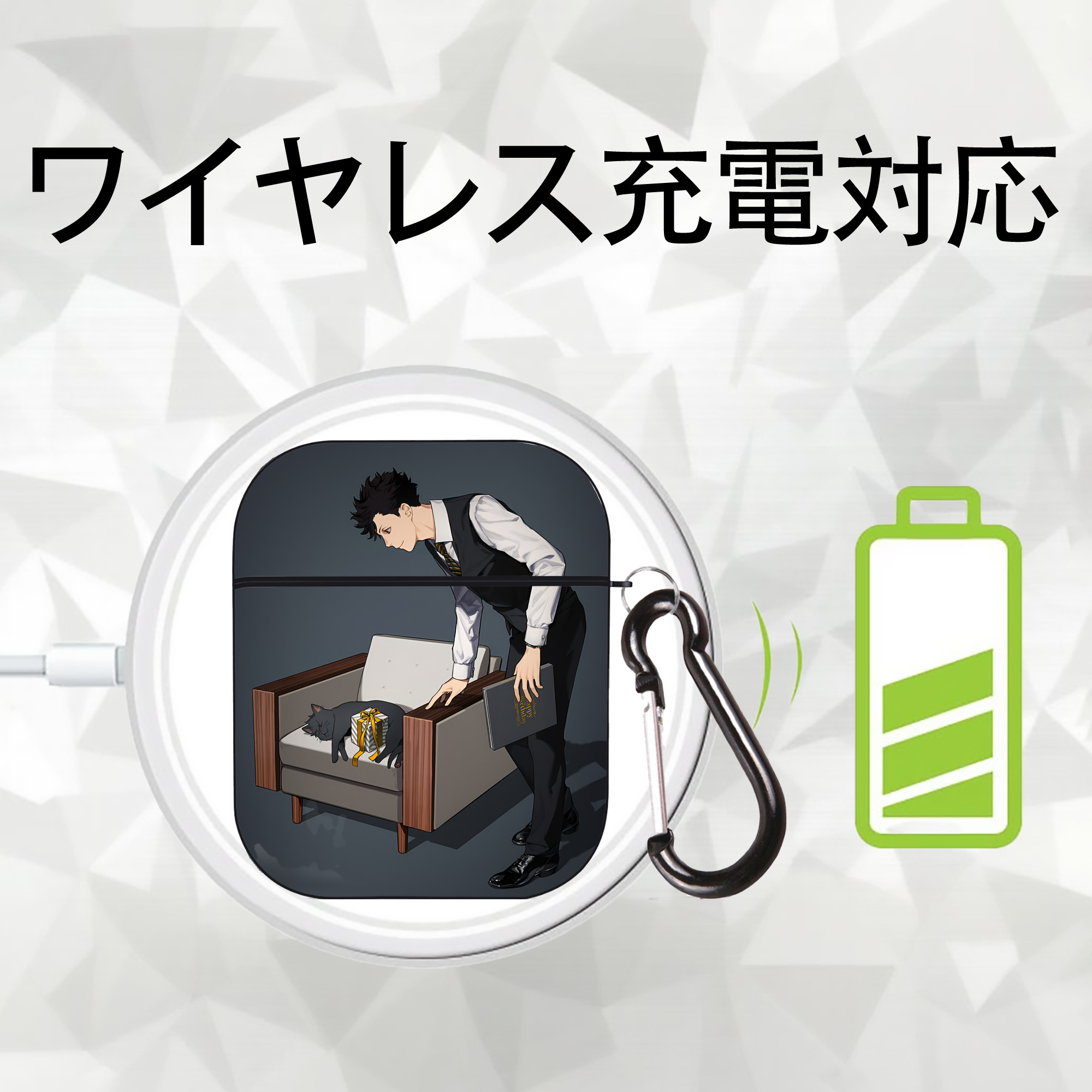 ハイキュー!! Haikyu!! AirPods 第2世代保護ケース ハードシェル ブラック 耐衝撃・防指紋・カラビナ付き