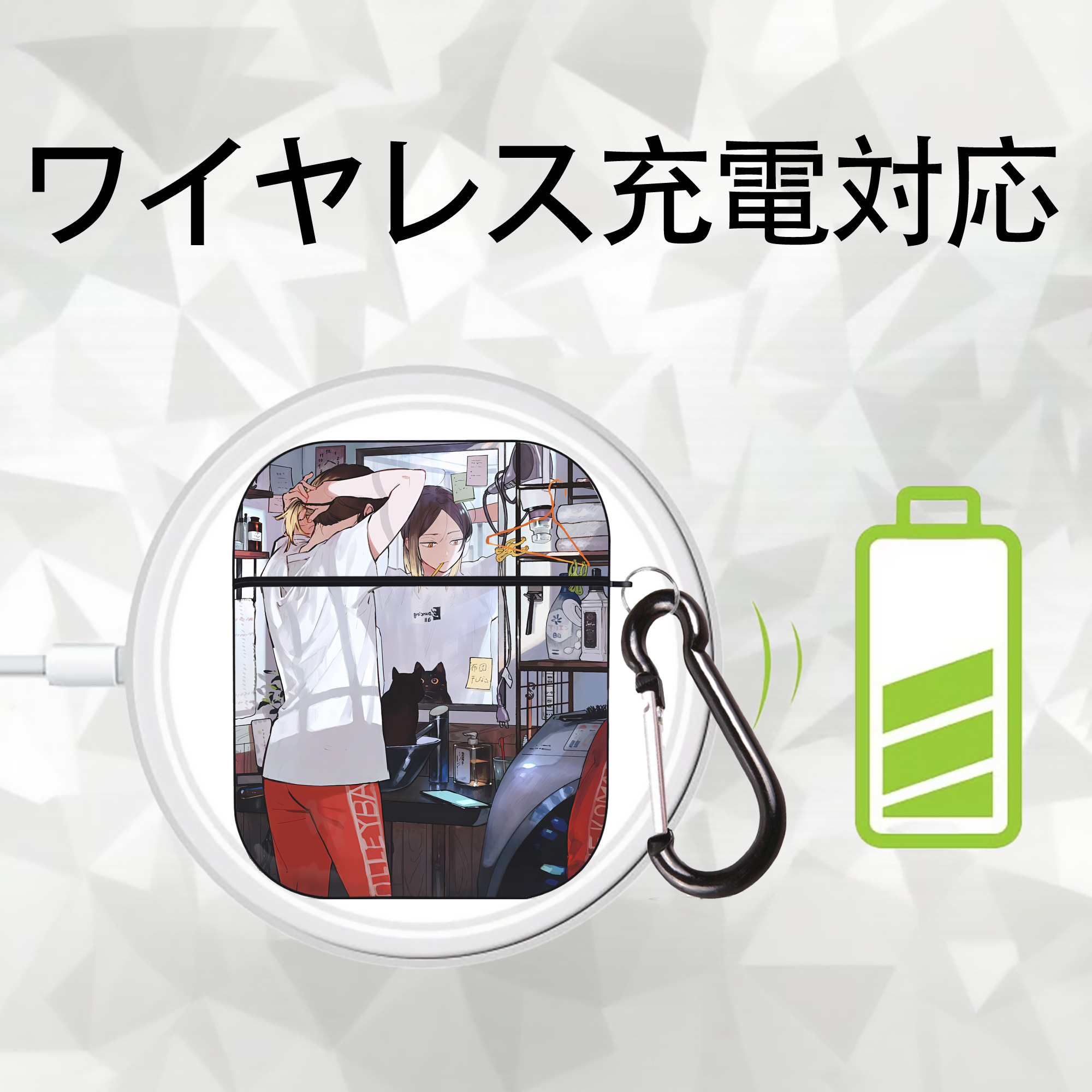 ハイキュー!! Haikyu!! AirPods 第2世代保護ケース ハードシェル ブラック 耐衝撃・防指紋・カラビナ付き