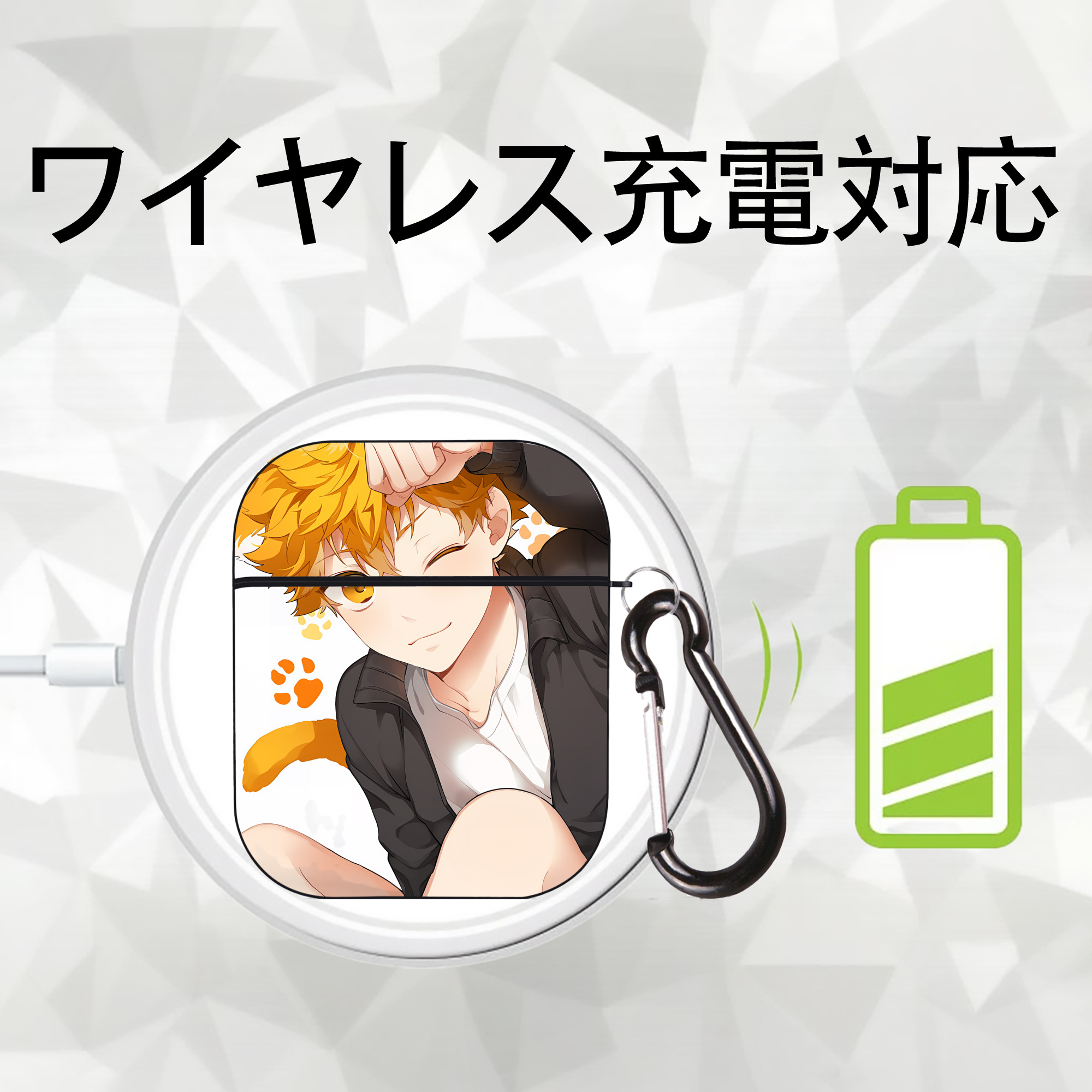 ハイキュー!! Haikyu!! AirPods 第2世代保護ケース ハードシェル ブラック 耐衝撃・防指紋・カラビナ付き