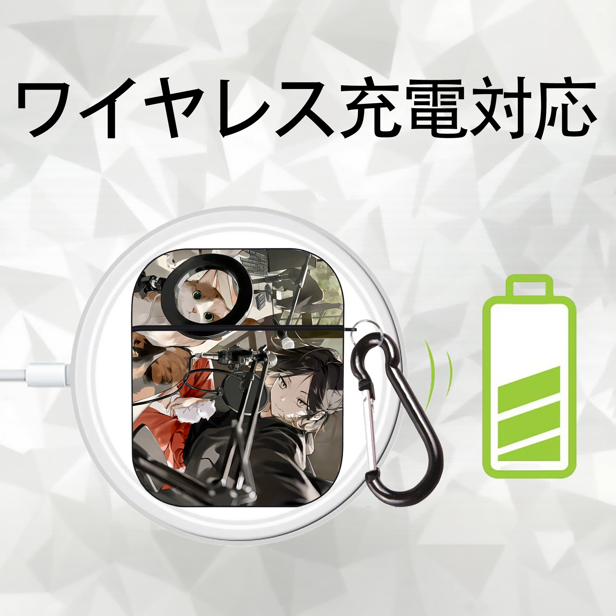 ハイキュー!! Haikyu!! AirPods 第2世代保護ケース ハードシェル ブラック 耐衝撃・防指紋・カラビナ付き