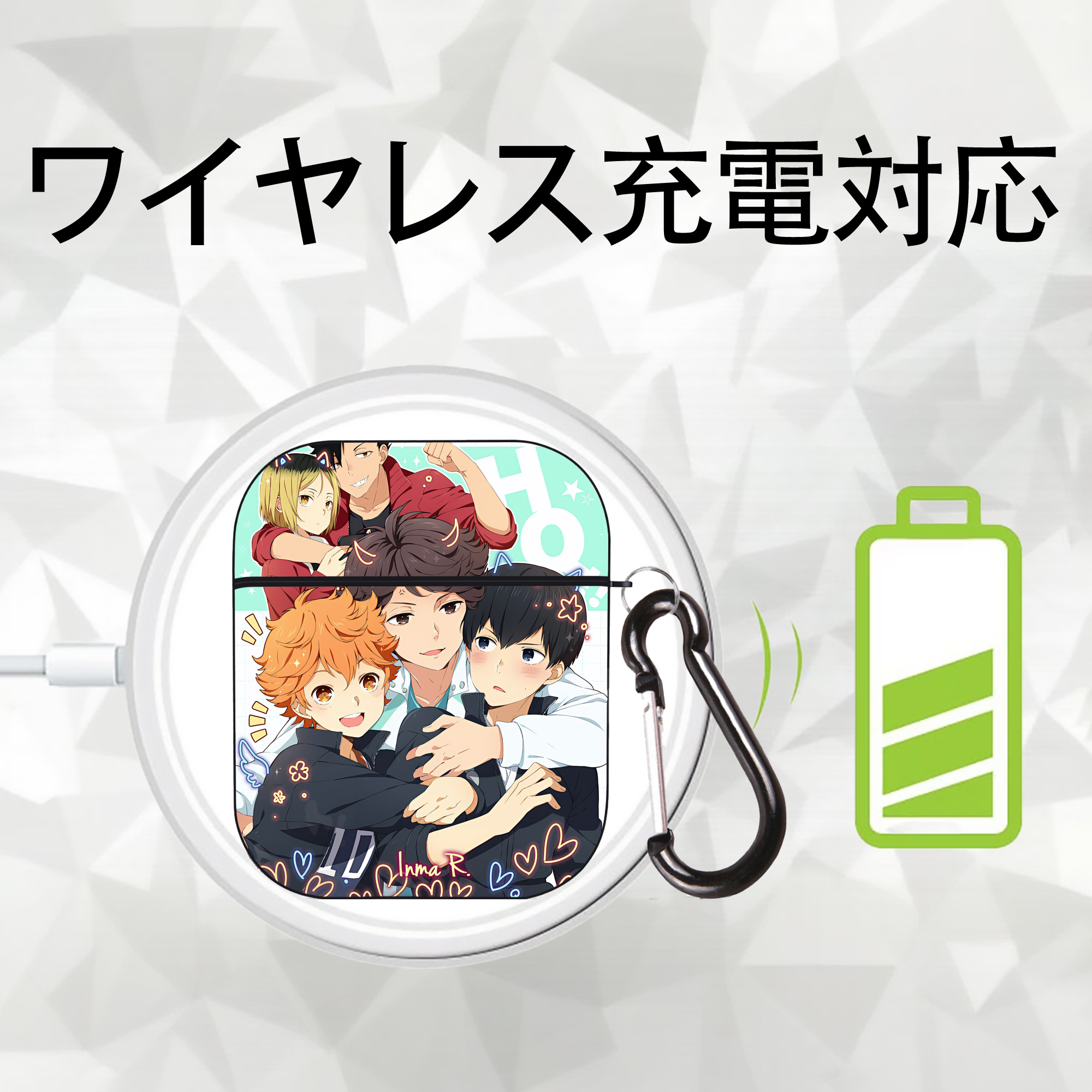 ハイキュー!! Haikyu!! AirPods 第2世代保護ケース ハードシェル ブラック 耐衝撃・防指紋・カラビナ付き