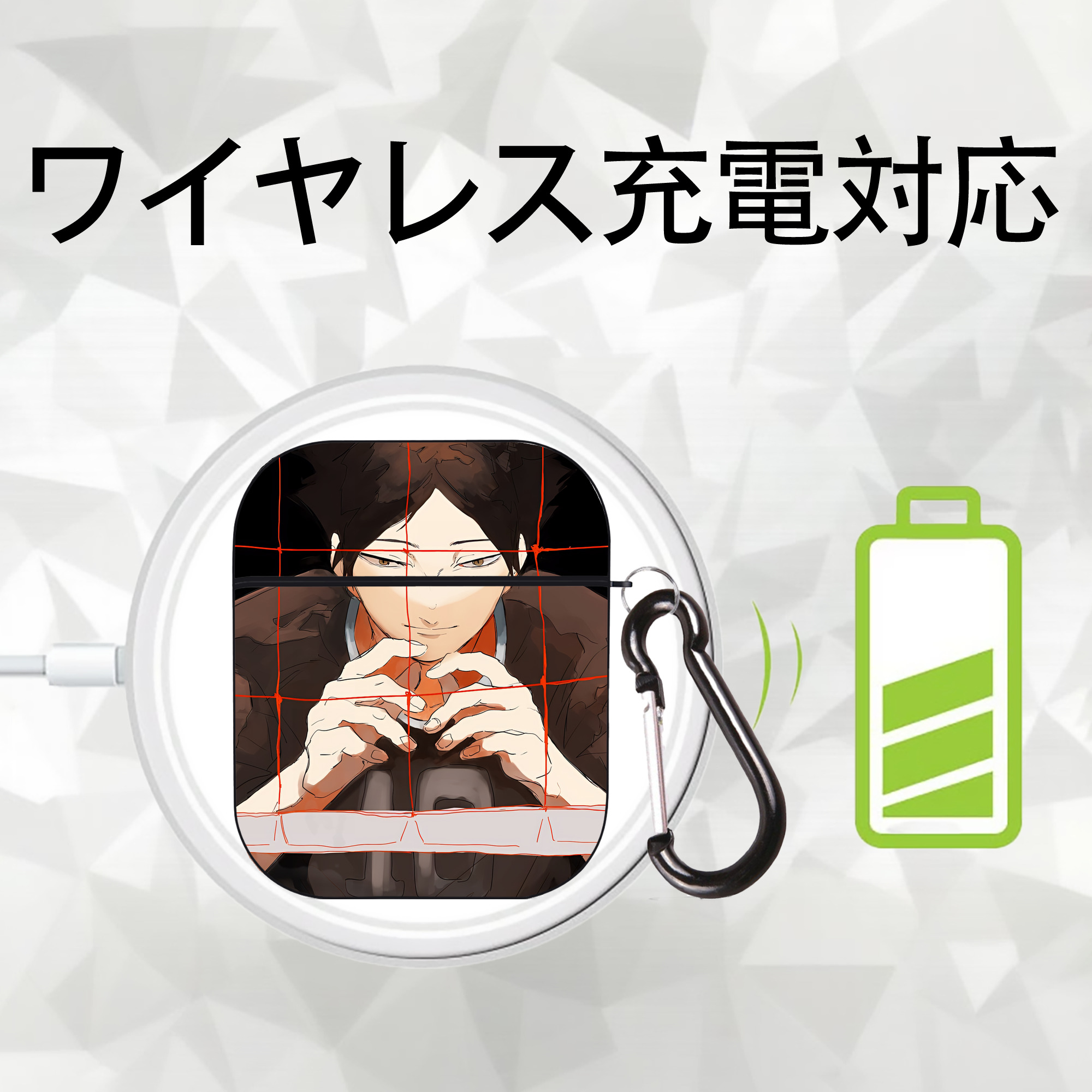 ハイキュー!! Haikyu!! AirPods 第2世代保護ケース ハードシェル ブラック 耐衝撃・防指紋・カラビナ付き