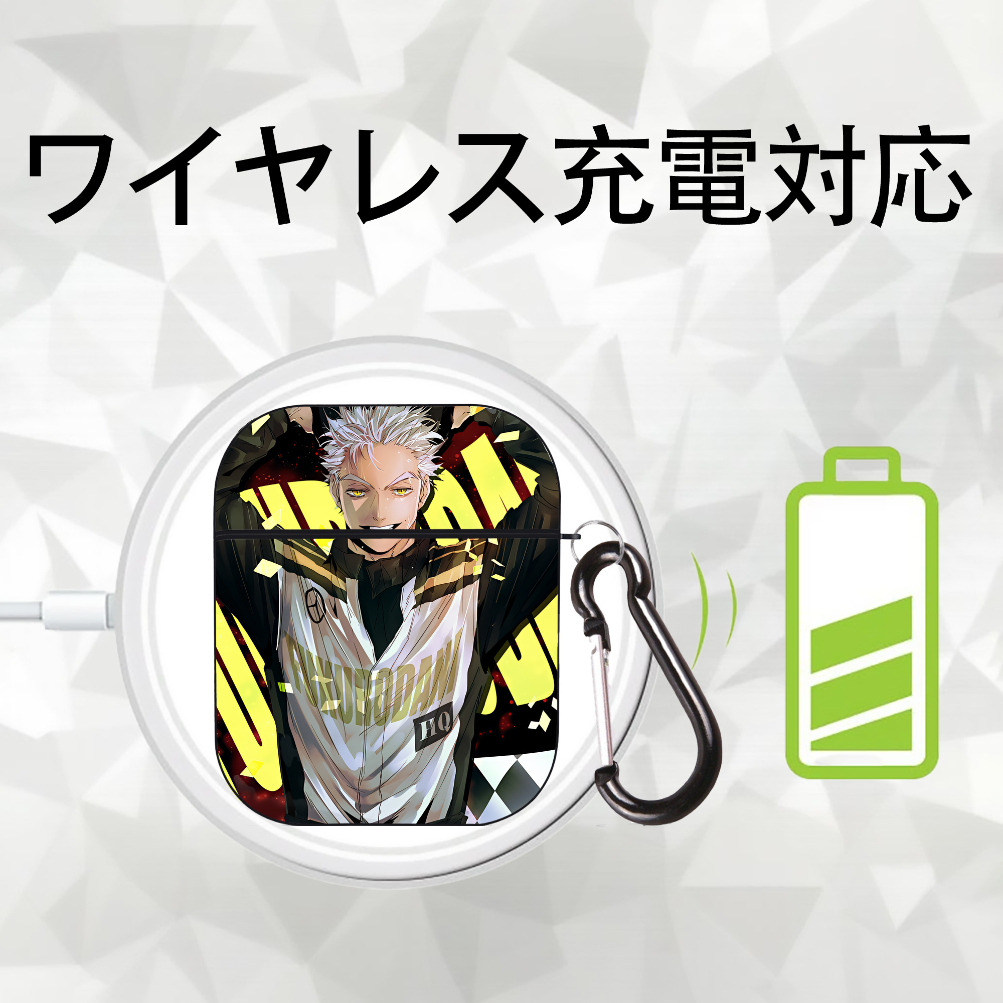 ハイキュー!! Haikyu!! AirPods 第2世代保護ケース ハードシェル ブラック 耐衝撃・防指紋・カラビナ付き