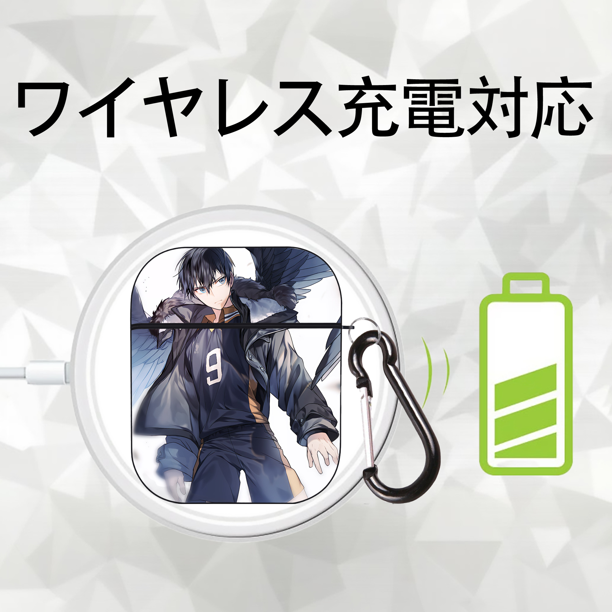 ハイキュー!! Haikyu!! AirPods 第2世代保護ケース ハードシェル ブラック 耐衝撃・防指紋・カラビナ付き